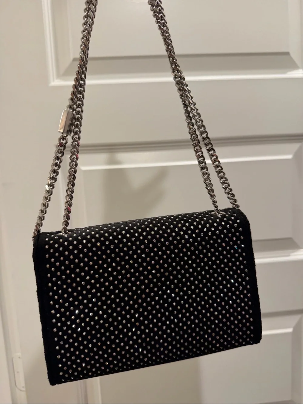 New! Saint Laurent Black Velvet
Crossbody Bag with Crystal Accents - Picture 8 of 15